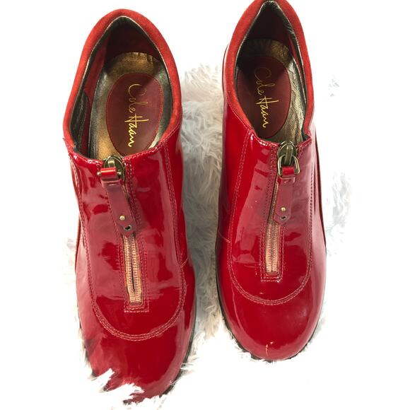 Cole Haan Nike Air Luna waterproof patent leather slip-on shoes zip Front 9B Red - Picture 3 of 10